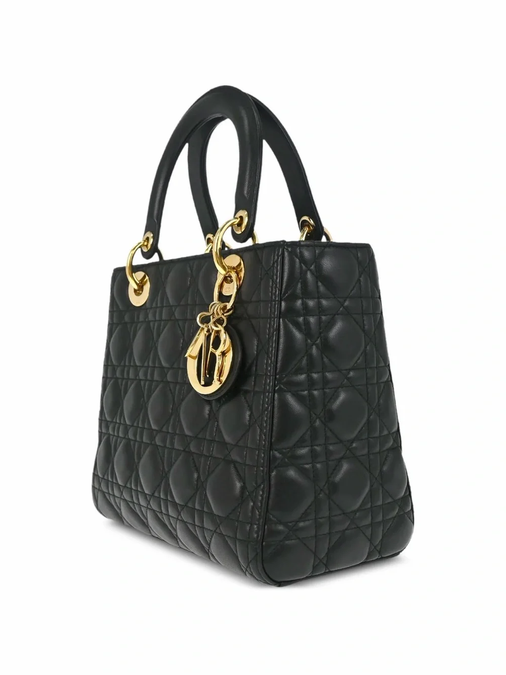 Dior Black Quilted Leather Small Lady Bag with Gold Hardware